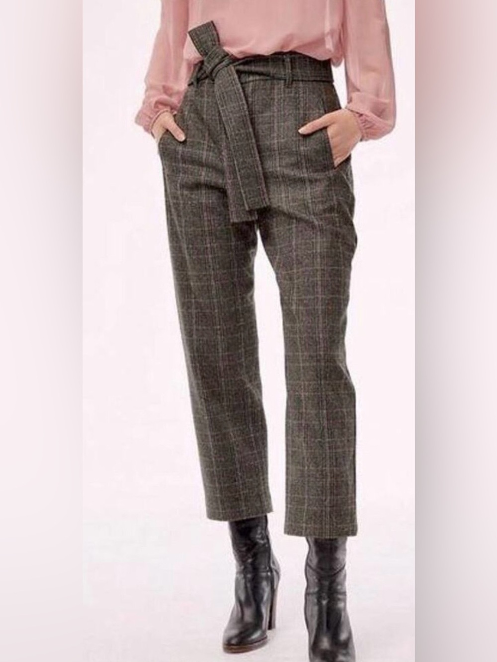 Wilfred/Aritzia Plaid Gray Women’s Trousers, Ankle Length, Size 6
